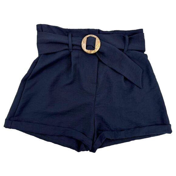 NWT Altar'd State High Rise Shorts Cinch Waist‎ Paper Bag Navy Blue Medium 6-8 - Picture 1 of 10
